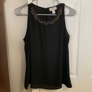 Loft, medium petite, black tank with detailed neckline
